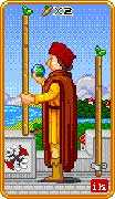 Two of Wands Tarot card in 8-Bit Tarot deck