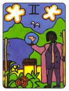 Two of Wands Tarot card in African Tarot deck