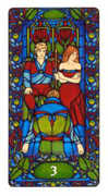 Three of Staves Tarot card in Art Nouveau deck