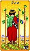 Three of Wands Tarot card in 8-Bit Tarot deck