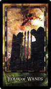 Four of Wands Tarot card in Archeon deck