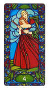Four of Staves Tarot card in Art Nouveau deck
