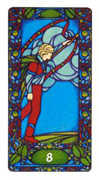 Eight of Staves Tarot card in Art Nouveau deck