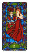 Nine of Staves Tarot card in Art Nouveau deck