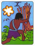 Ten of Wands Tarot card in African Tarot deck