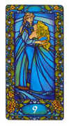 Nine of Cups Tarot card in Art Nouveau deck
