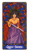 Queen of Swords Tarot card in Art Nouveau deck