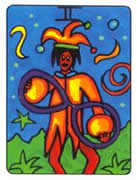 Two of Pentacles Tarot card in African Tarot deck