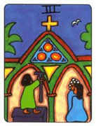 Three of Pentacles Tarot card in African Tarot deck