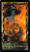 Four of Coins Tarot card in Archeon deck