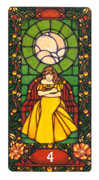 Four of Coins Tarot card in Art Nouveau deck