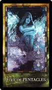 Five of Coins Tarot card in Archeon deck