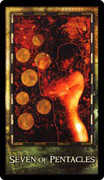Seven of Coins Tarot card in Archeon deck
