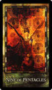 Nine of Coins Tarot card in Archeon deck