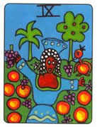 Nine of Pentacles Tarot card in African Tarot deck