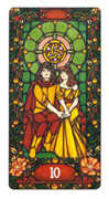 Ten of Coins Tarot card in Art Nouveau deck
