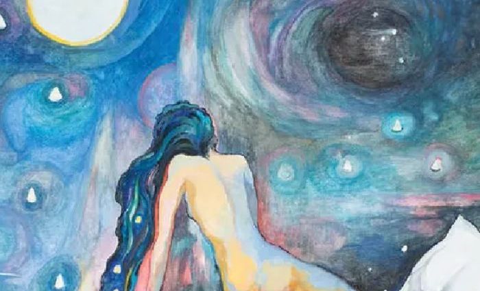 A watercolor image of a woman with long blue hair. (from Japaridze Tarot)